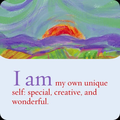 Ik ben mijn eigen unieke zelf: speciaal, creatief, en prachtig.