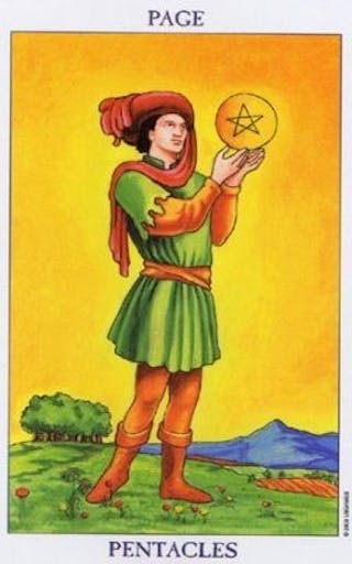Tarotkaart Pentakels Page